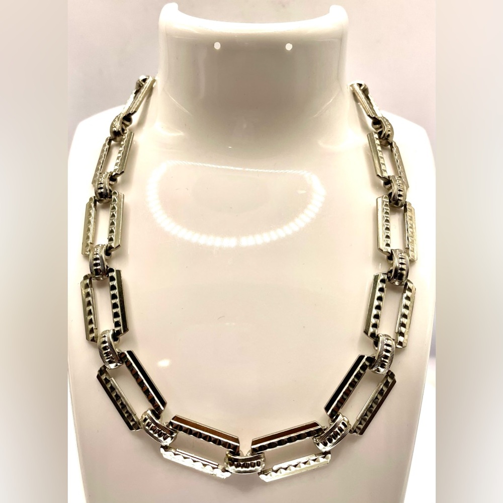 Vintage Silver Tone Rectangular Linked Necklace C… - image 2